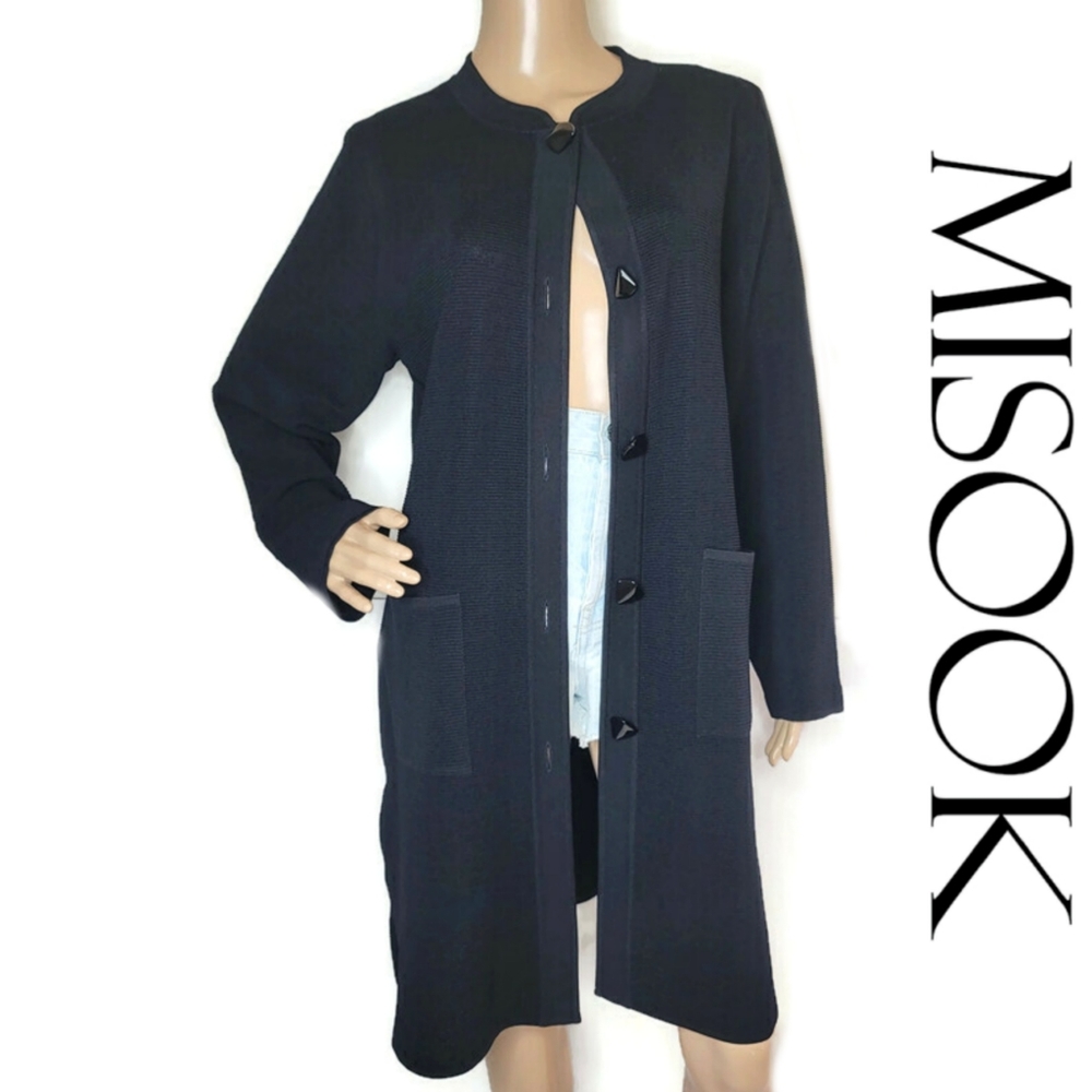 Misook long black cartigan with pockets size Med